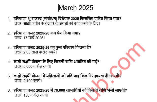 Haryana GK Current Affairs January to May 2025 One Liner Question Answer PDF Download Haryana GK Current Affairs January to May 2025 One Liner Question Answer PDF Download - Image 4